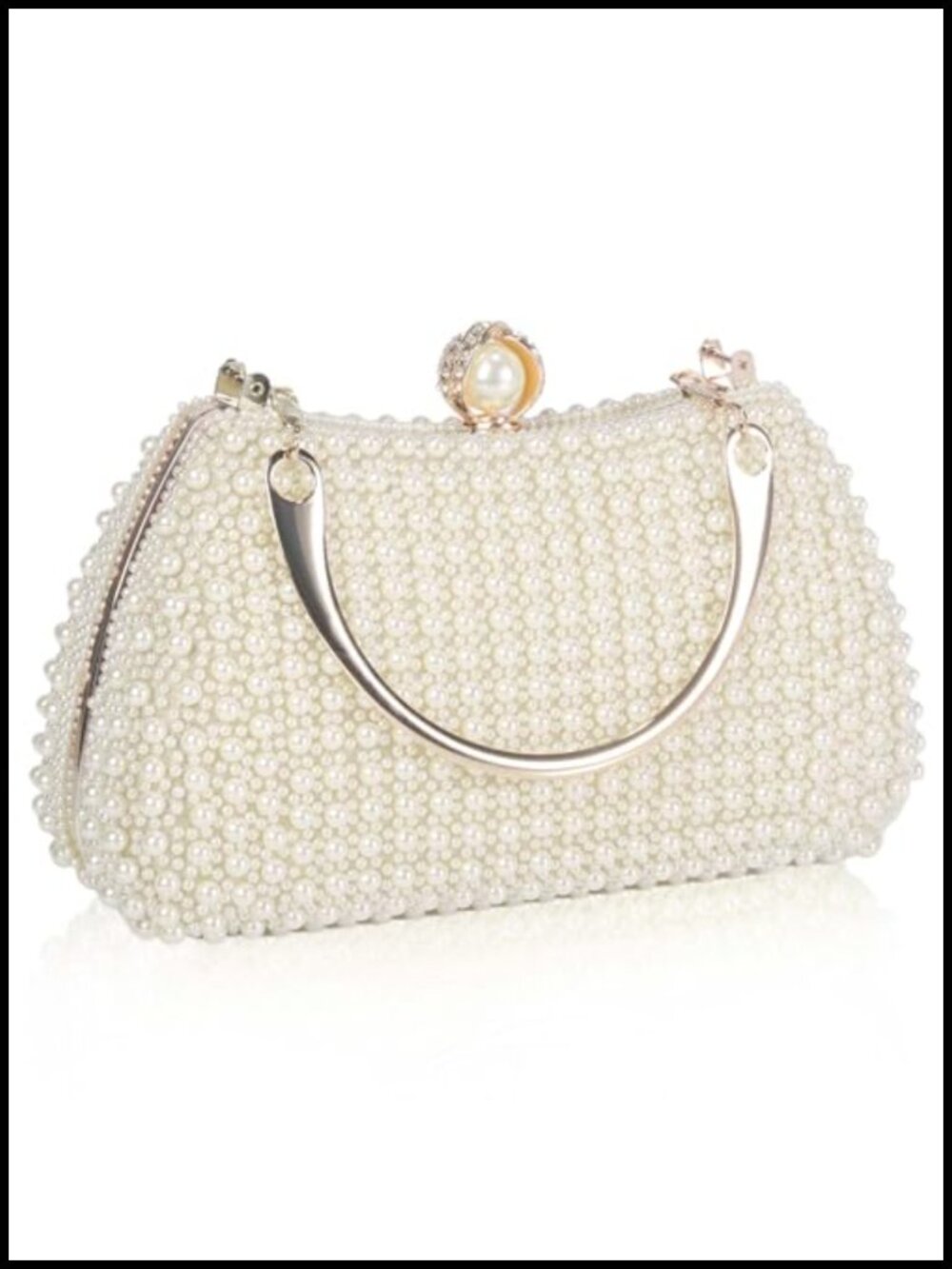 Faux Pearl Evening Clutch Bag with Chain Strap - Bridal Prom Bridesmaid Purse